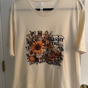 Gildan Cream T-Shirt with Floral and Whiskey Graphic